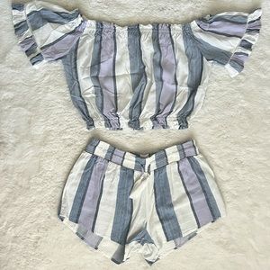 Striped Shorts and Off the Shoulder Matching Set